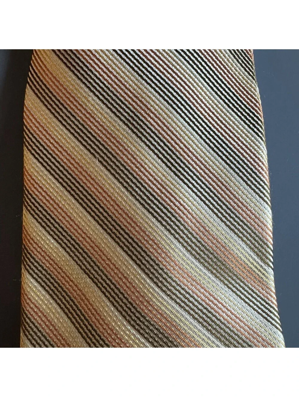Axcess Mens Vintage Necktie 100% Silk Handmade Stripes Tan Brown Yellow Orange
